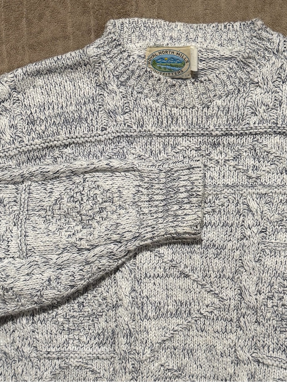 Vintage Royal North Mills Outfitters Sweater Mens Medium Blue White Made in USA